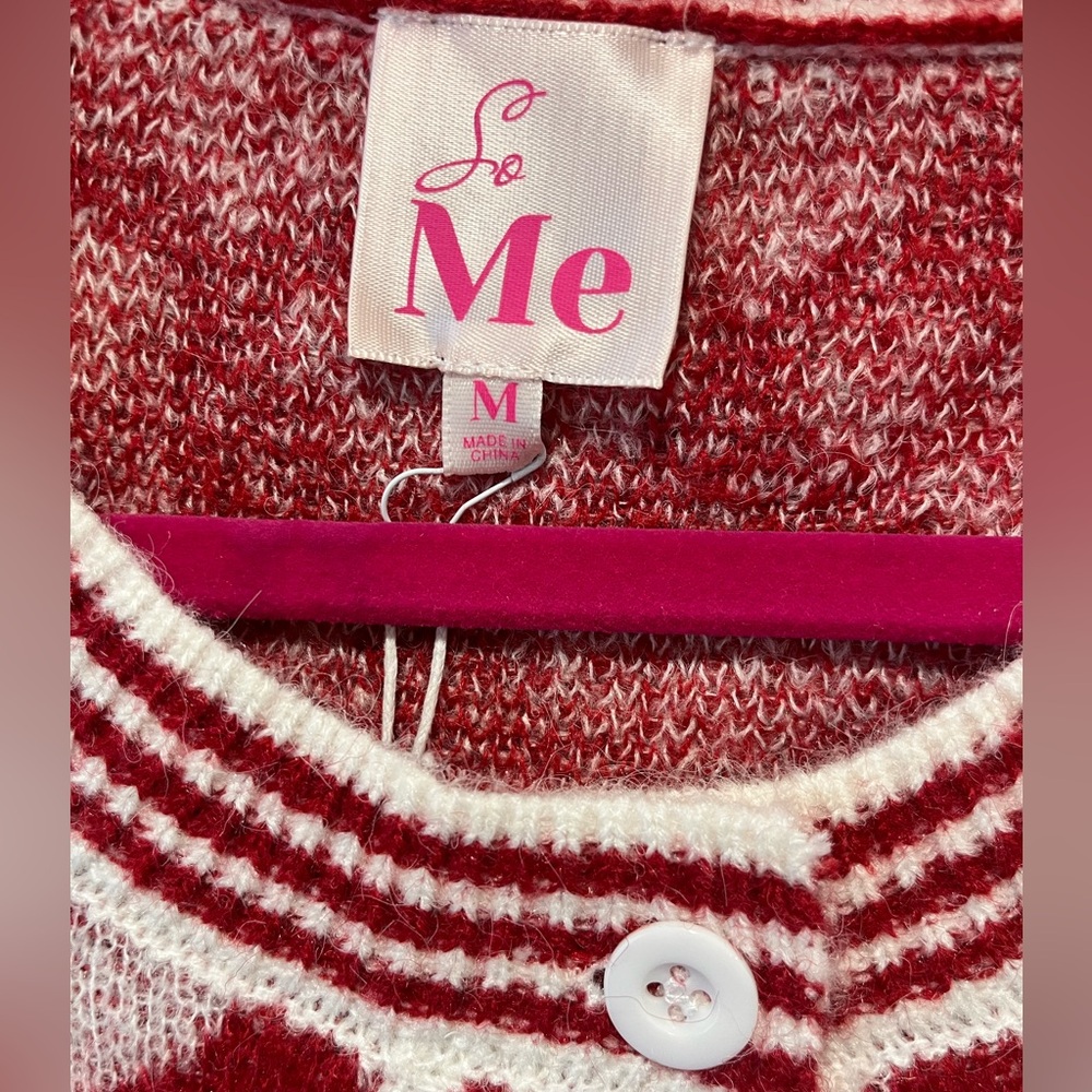 ❤️❤️❤️ NWT So Me Heart Patterned Red and White Sweater Top - Picture 3 of 9